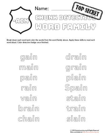 Free AIN Word Family Worksheets & Printables | PrimaryLearning.org