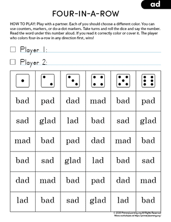 Reading AD Word Family Words | PrimaryLearning.Org