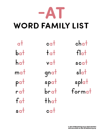 AT Word Family List | PrimaryLearning.Org
