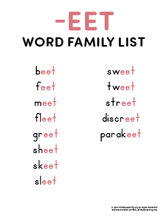 EET Word Family List | PrimaryLearning.org