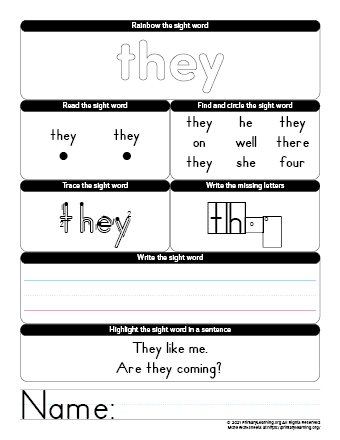 THEY Sight Word Worksheet | PrimaryLearning.Org