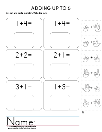Cut & Paste - Addition up to 5 With Fingers | PrimaryLearning.Org