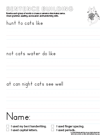 Sentence Building: Cat | PrimaryLearning.org