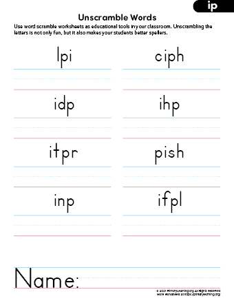 Browse IP Word Family Worksheets & Printables | PrimaryLearning.org