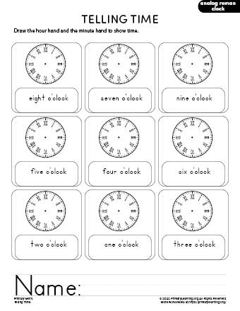 Telling Time Worksheet #6 | PrimaryLearning.org
