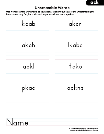 ACK Word Family List | PrimaryLearning.org
