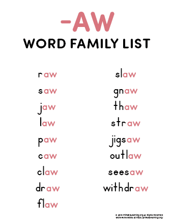 AW Word Family List | PrimaryLearning.Org