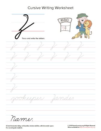 Cursive Uppercase Z Worksheet | PrimaryLearning.Org