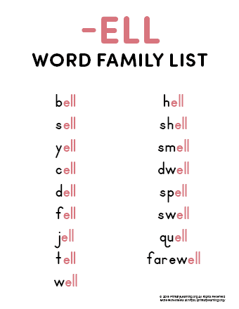 ELL Word Family List | PrimaryLearning.Org