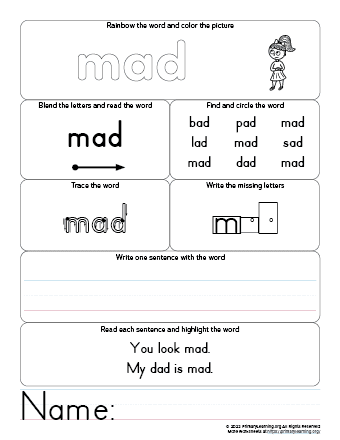 MAD Worksheet - AD Word Family | PrimaryLearning.Org
