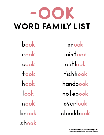 OOK Word Family List | PrimaryLearning.Org