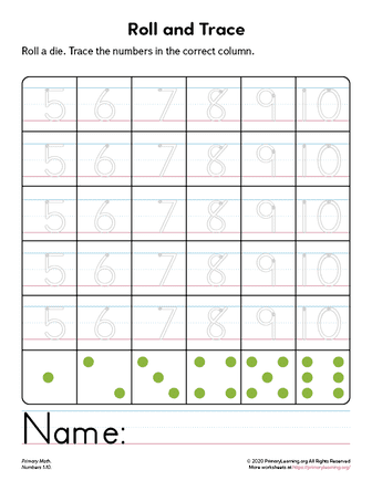 Roll and Trace Math Worksheet - Part 2 | PrimaryLearning.Org