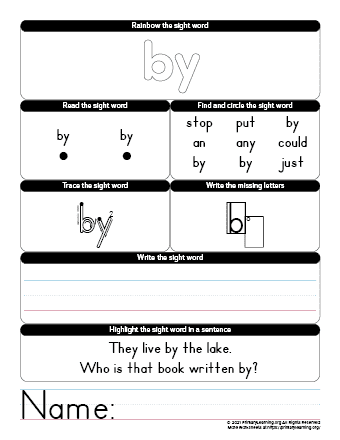 BY Sight Word Worksheet | PrimaryLearning.Org
