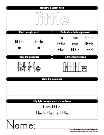 LITTLE Sight Word Worksheet | PrimaryLearning.Org