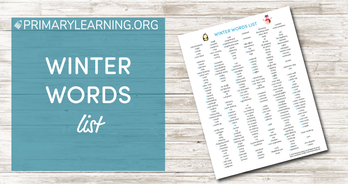 Winter Words List From A to Z