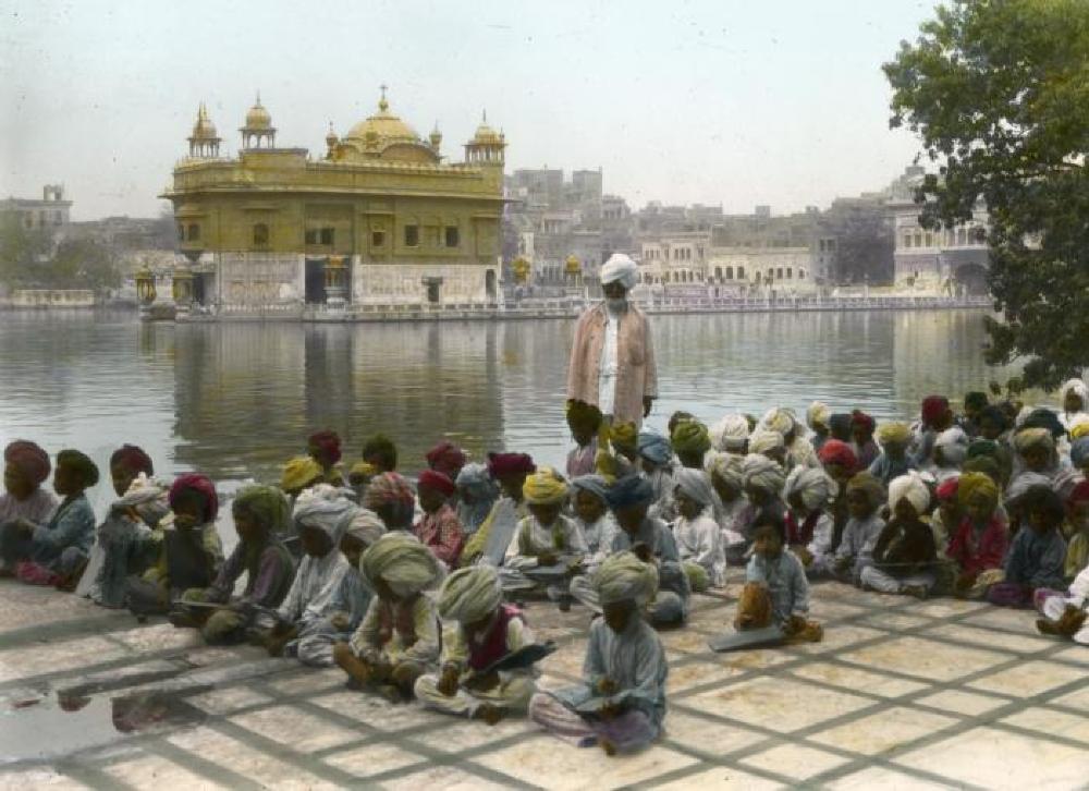 Hindu Teacher with Class, Golden Temple, Amritsar, India, 1912