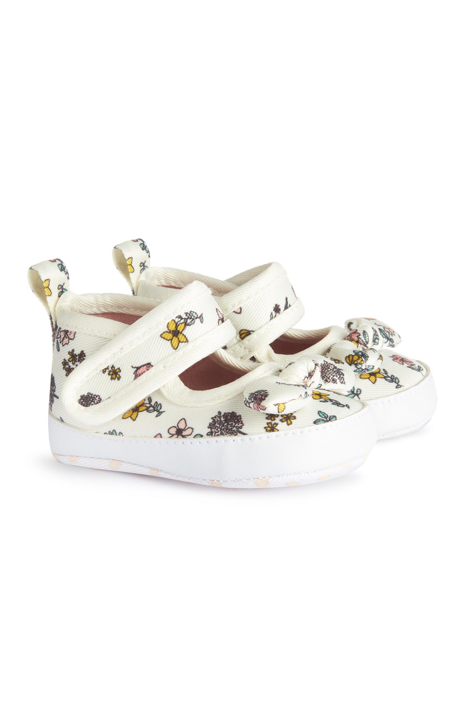 Baby Girl White Floral Print Velcro Shoes Baby Accessories Baby