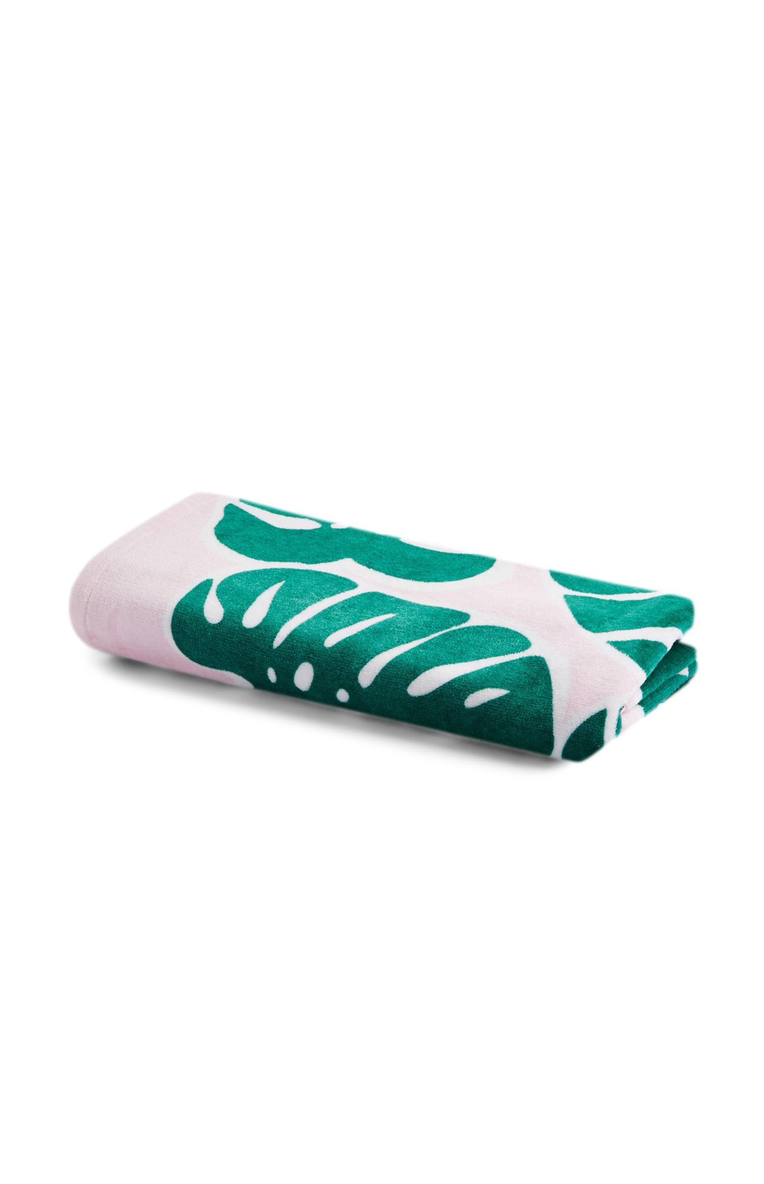 Pink And Green Leaf Print Beach Towel Bathroom Accessories All