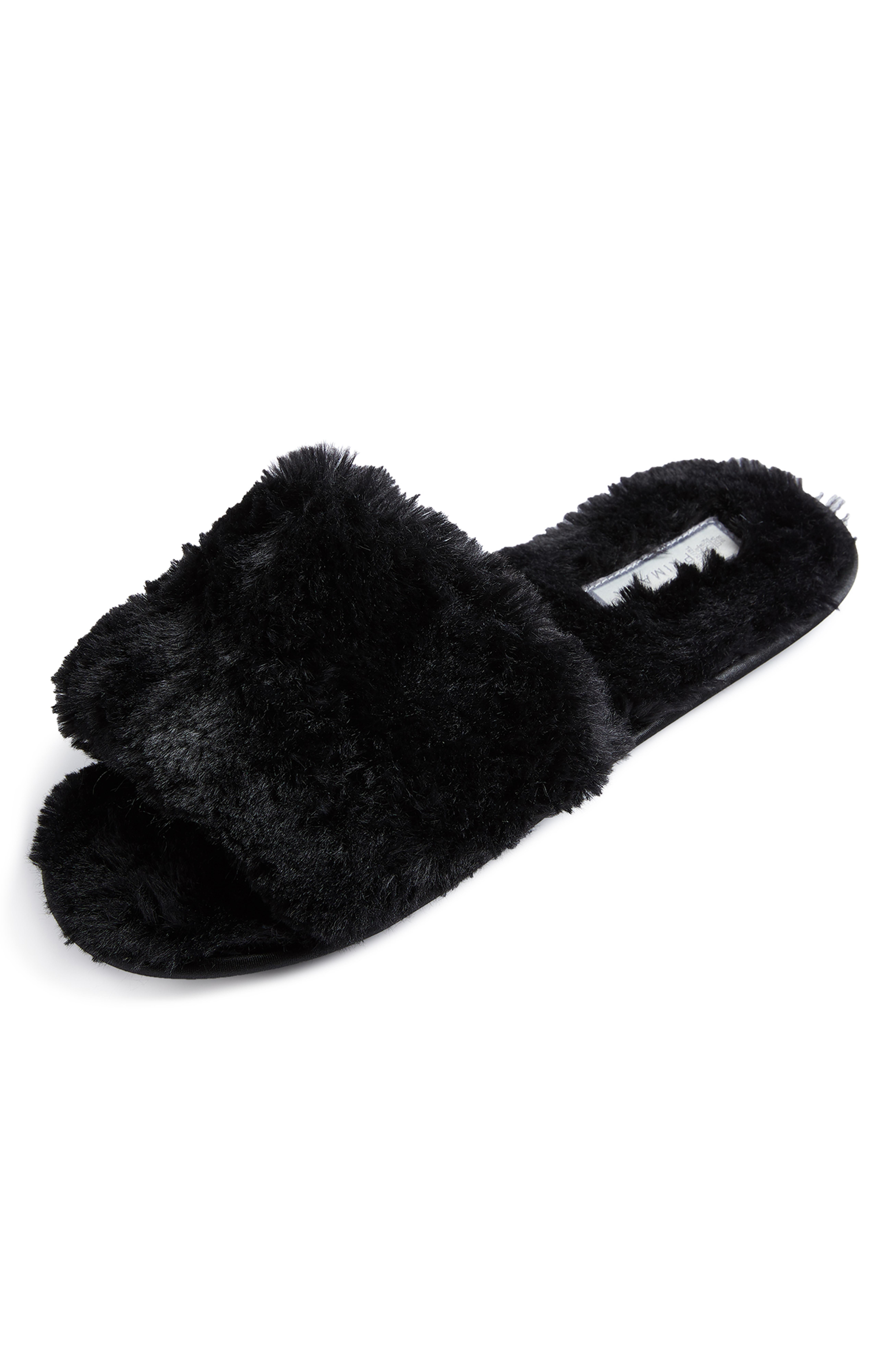 Chinelos imitação pelo preto Pantufas para mulher