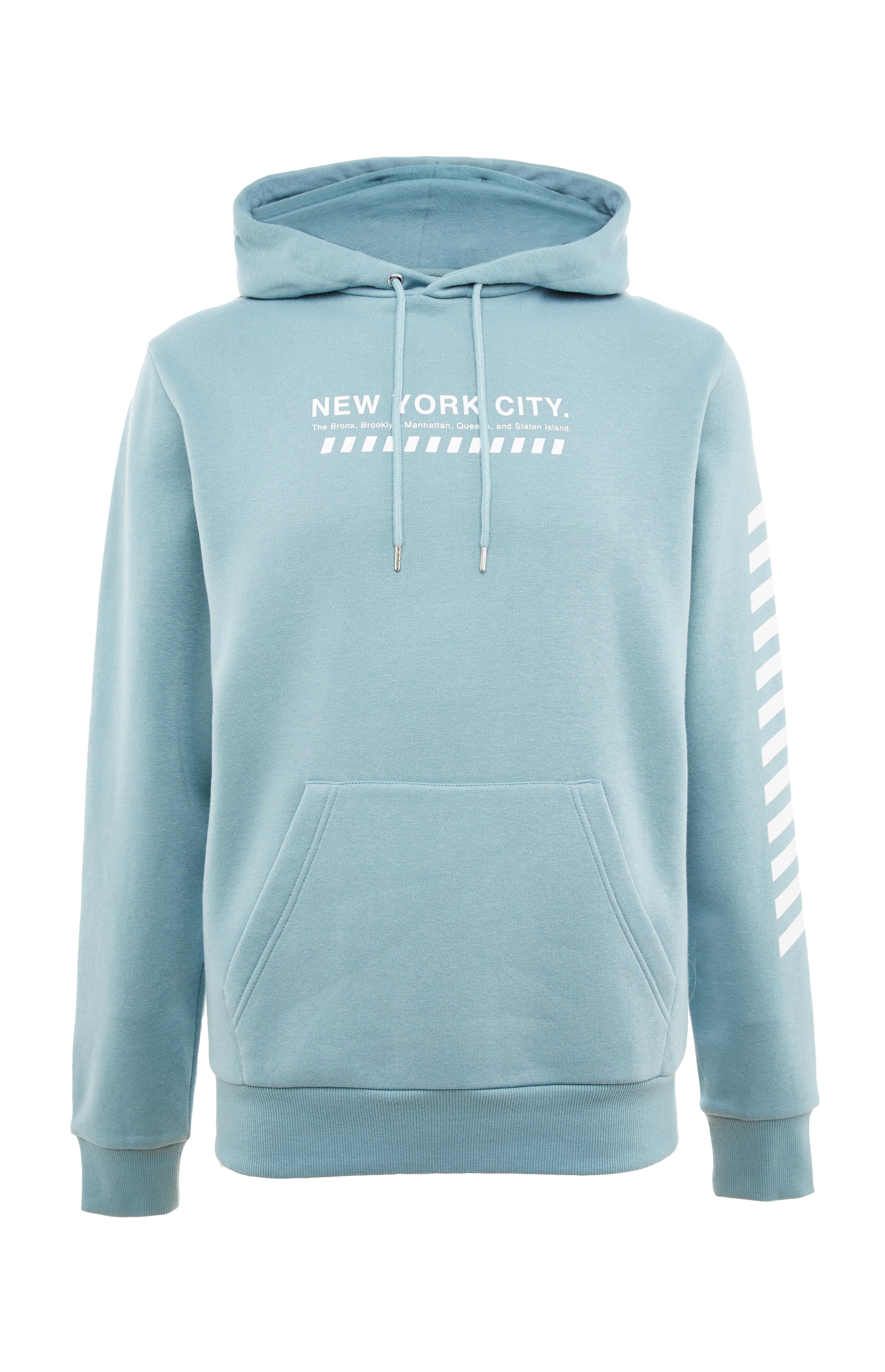 Blue New York City Print Sleeve Overhead Hoodie Men's Hoodies Men's Hoodies & Sweatshirts