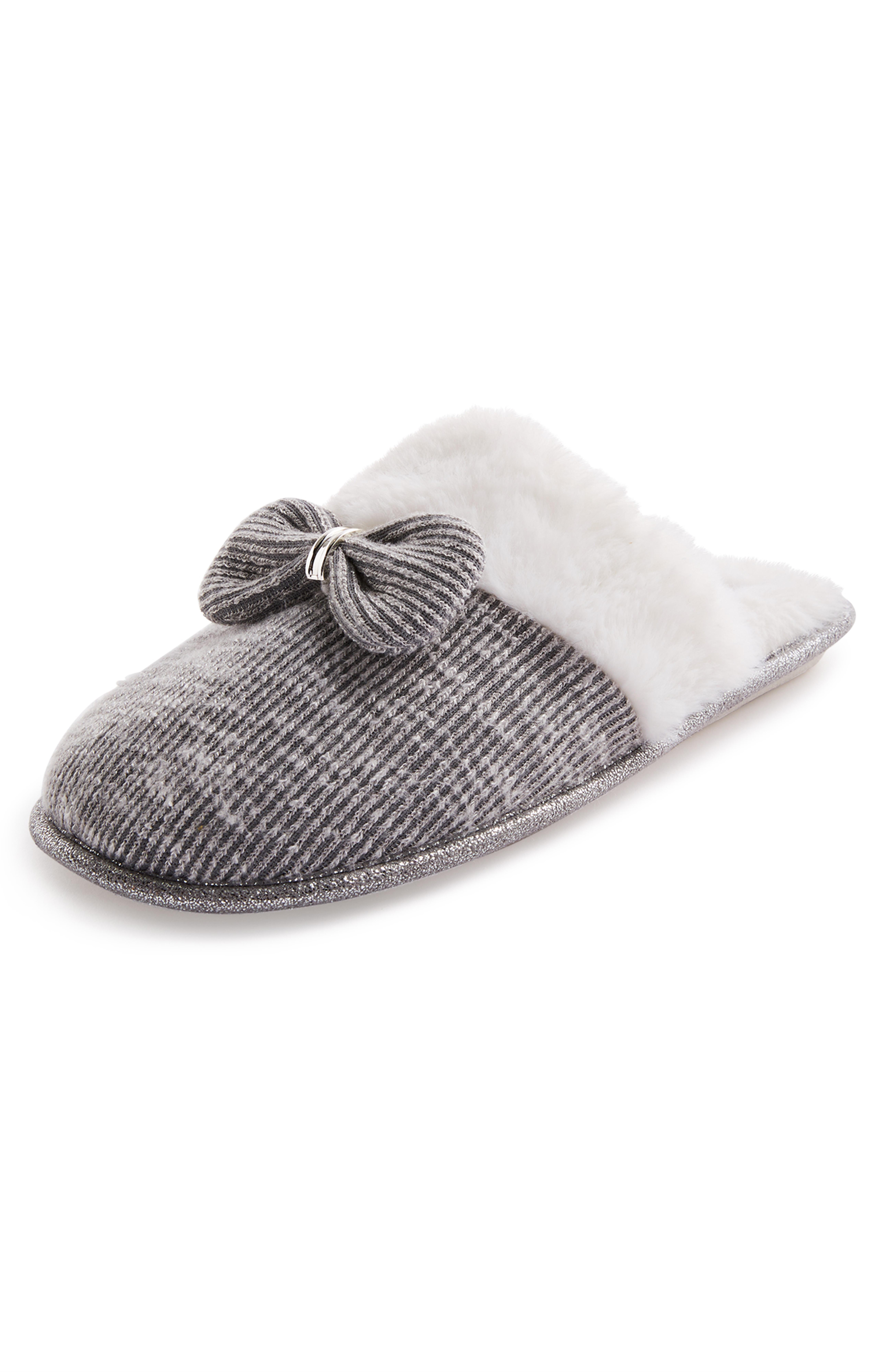 Chinelos imitação pelo laço metalizado cinzento Pantufas