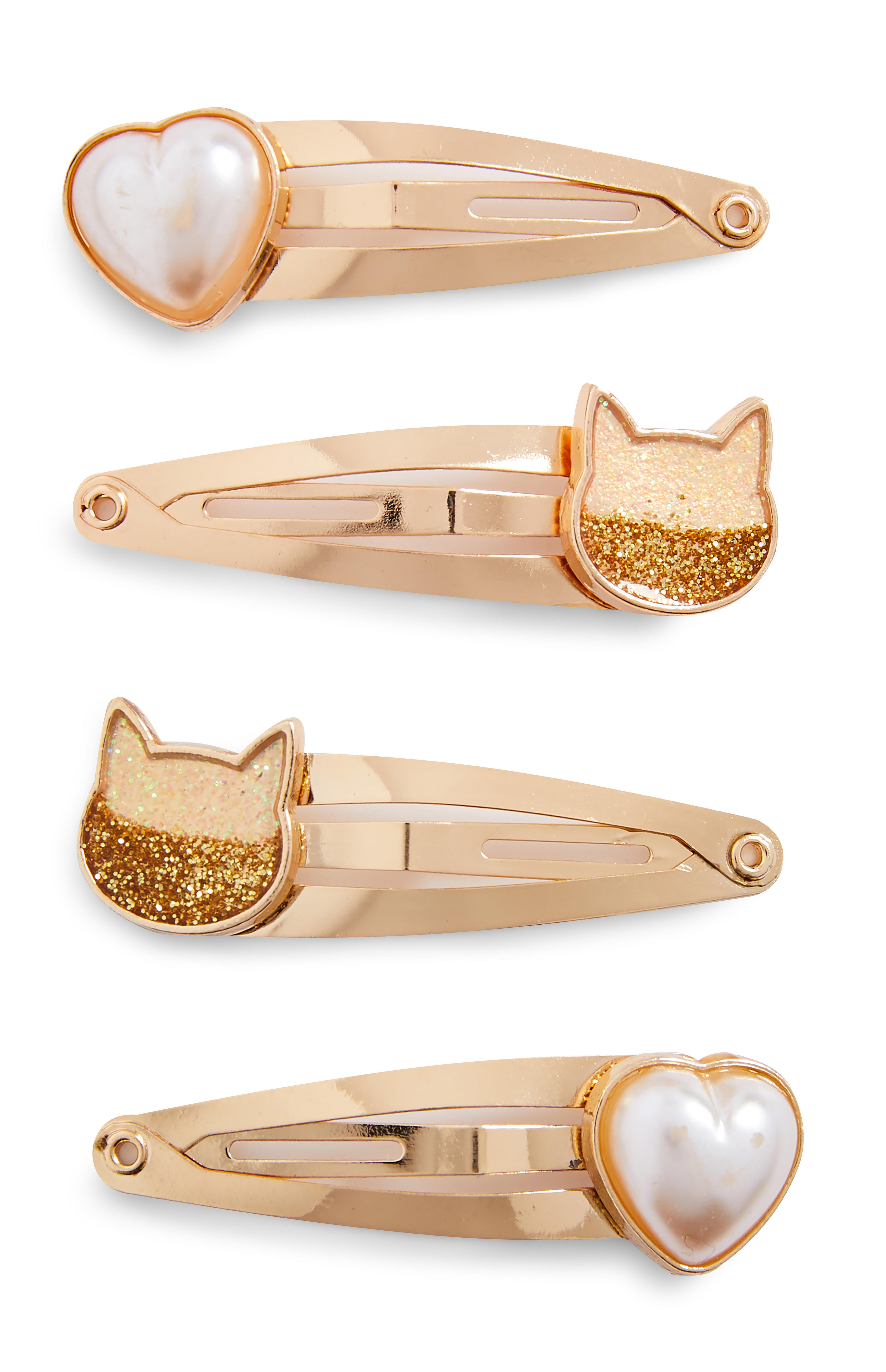 Cat And Pearl Goldtone Hair Clip Set Kids' Accessories Kids