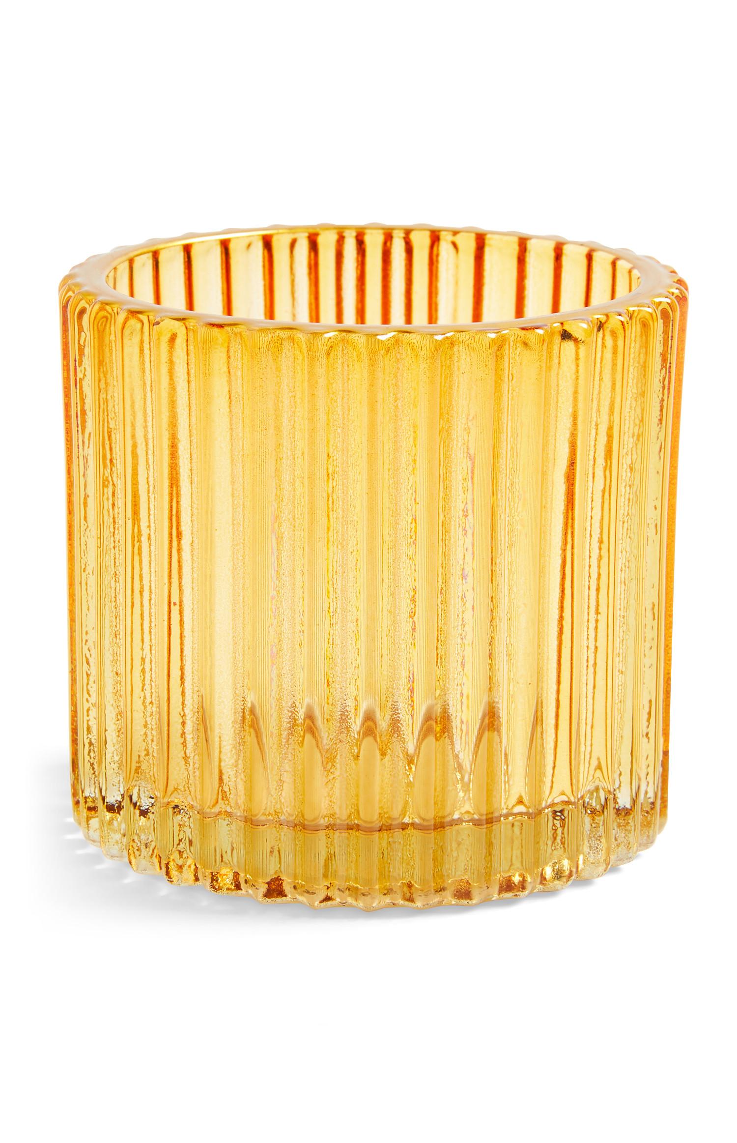 Amber Fluted Glass Tealight Holder Candles & Scented Candles Home