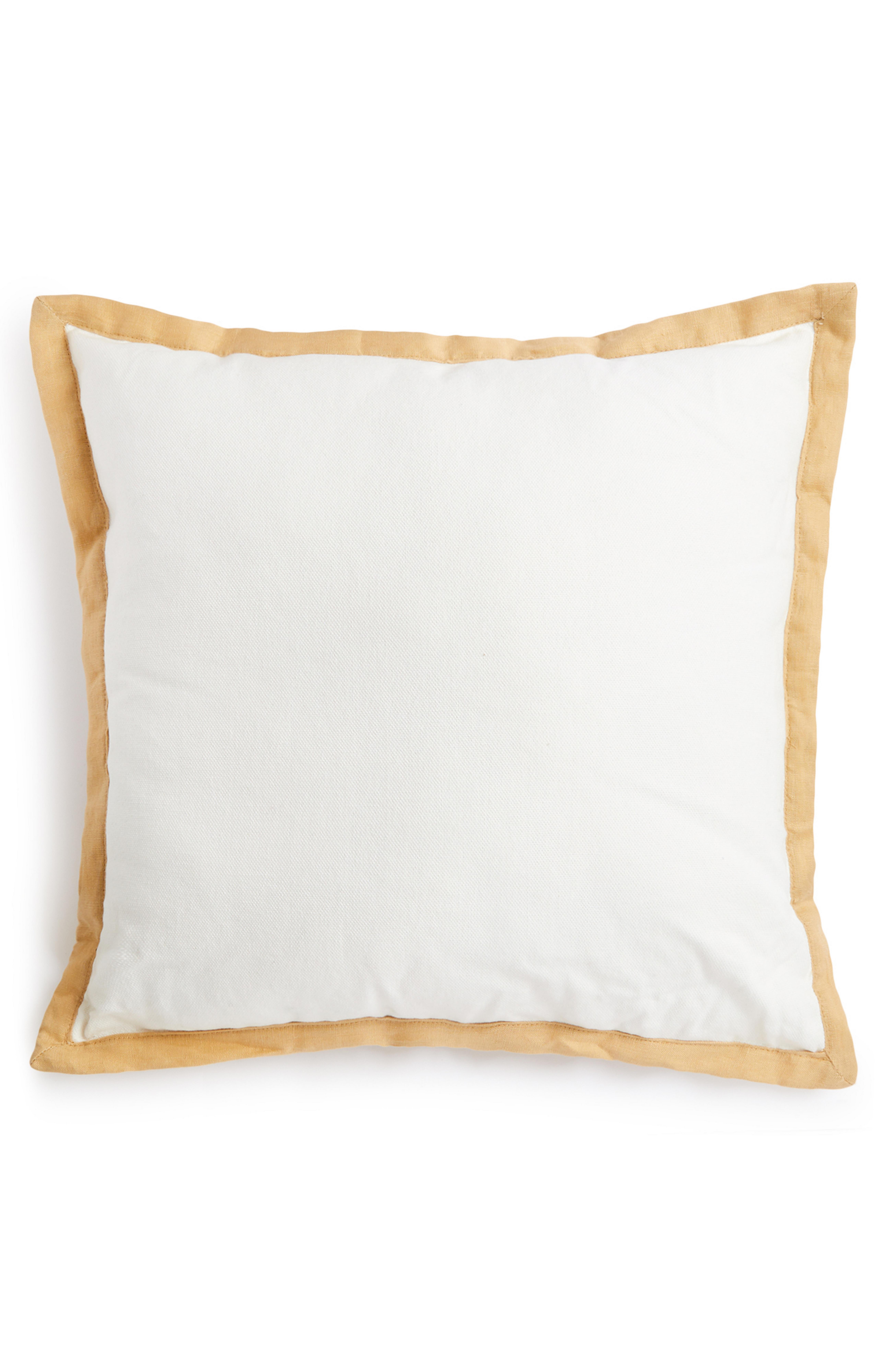 White And Gold Border Linen Cushion Cushions & Covers Home