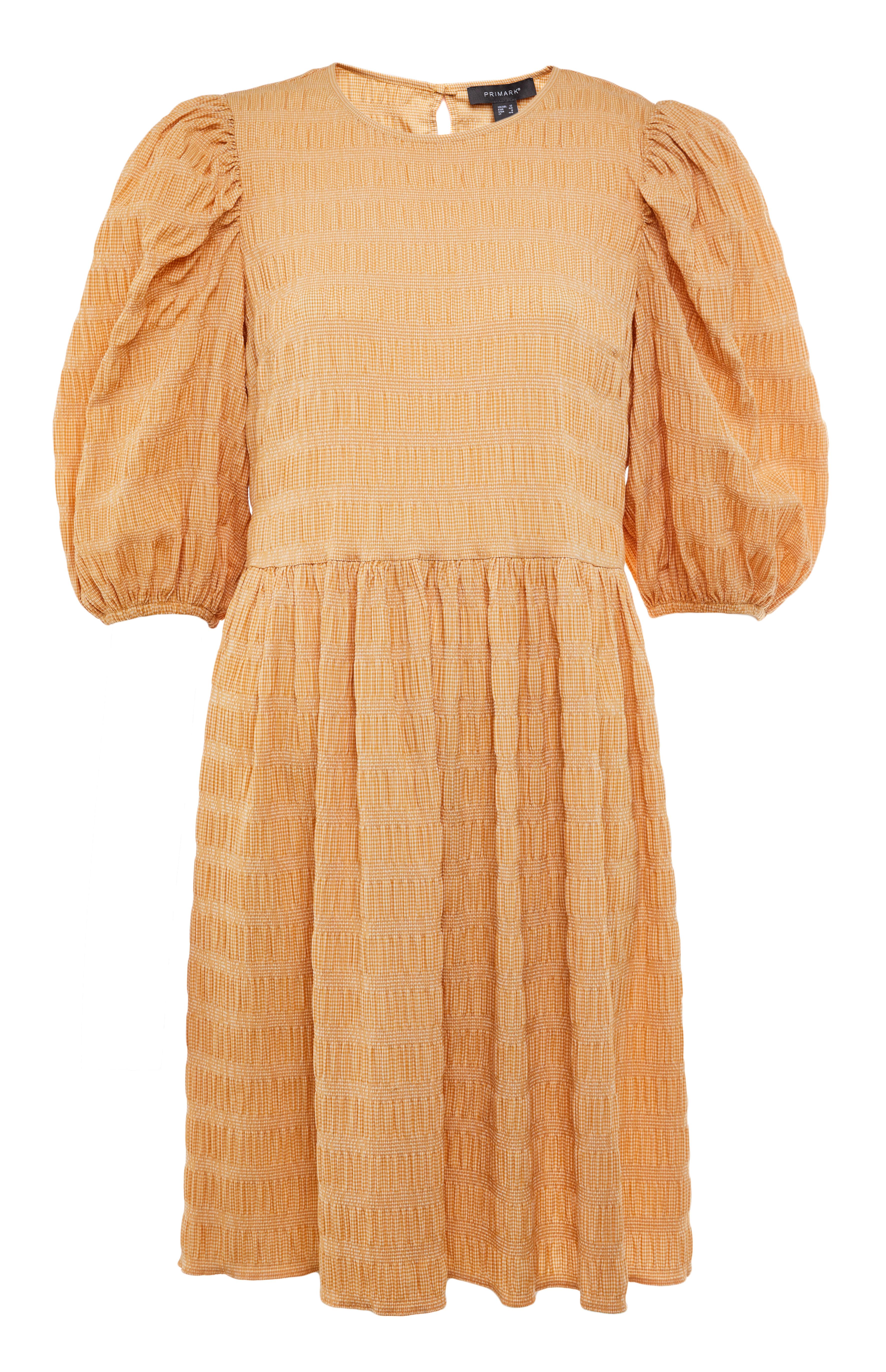 Light Orange Textured Puff Sleeve Mini Dress Dresses Women's