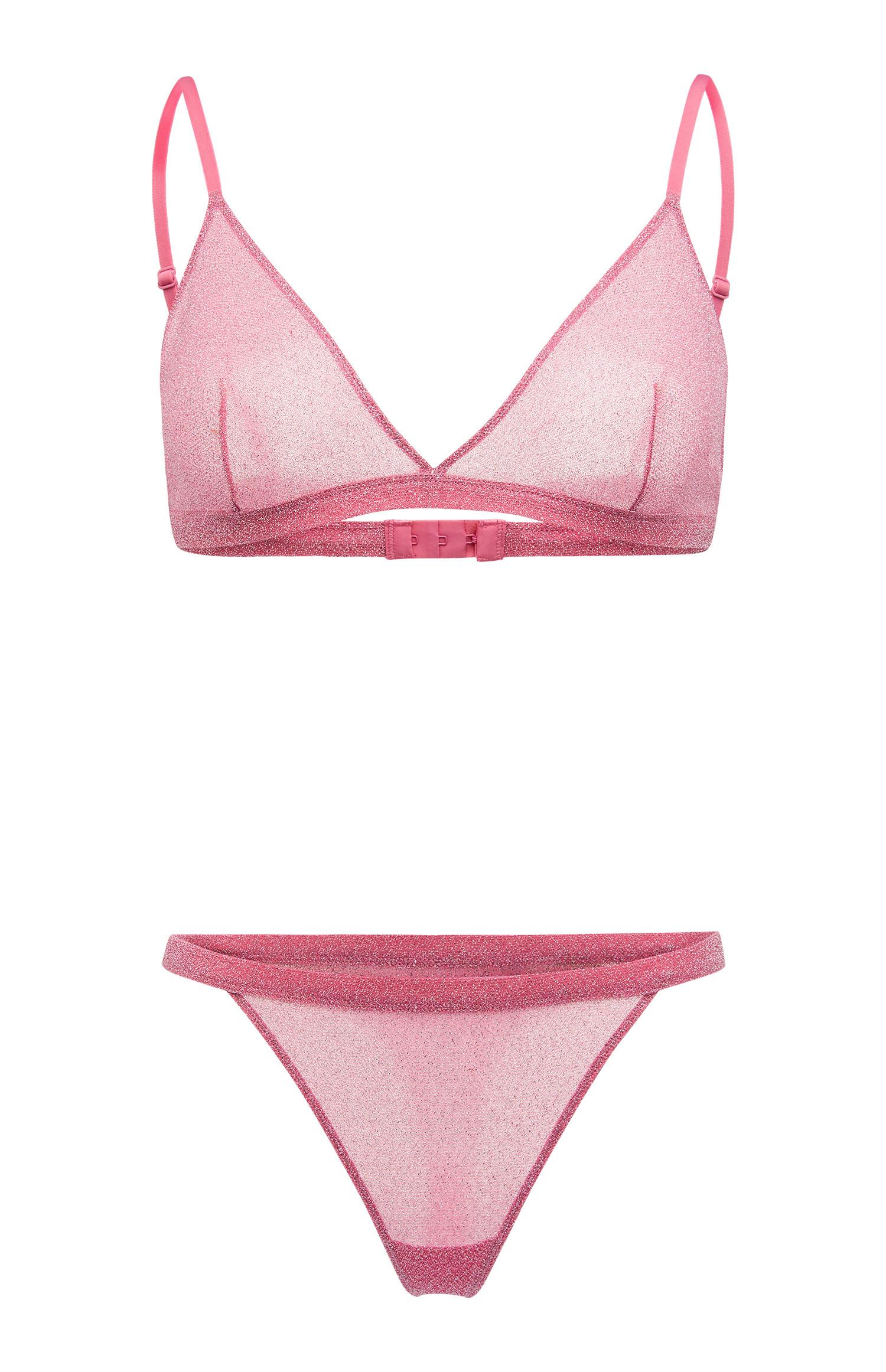 Pink Glitter Triangle Bra And Thong Briefs Set Lingerie & Underwear