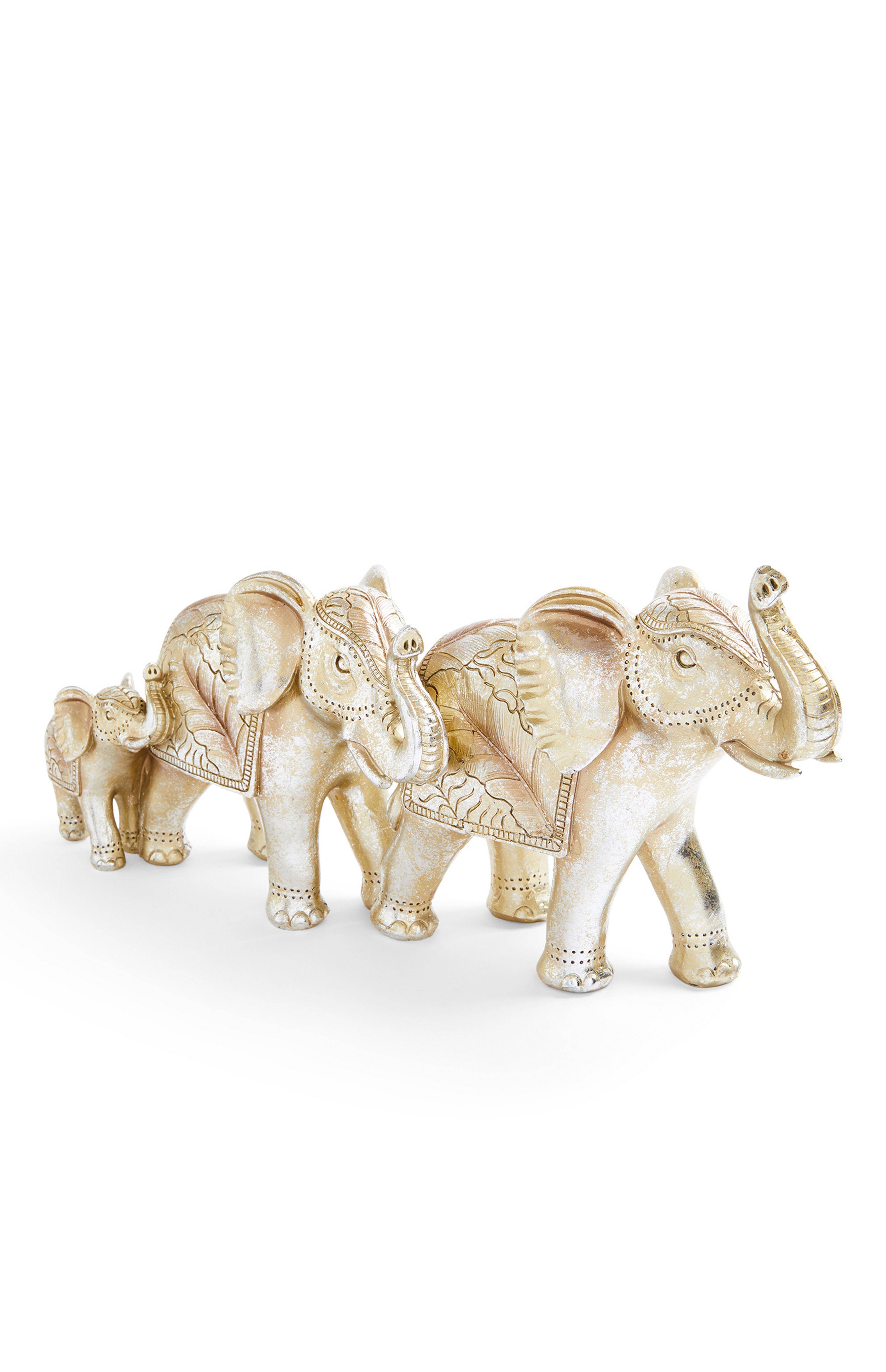 Large Goldtone Elephant Trio Ornament Home Décor Accessories Home