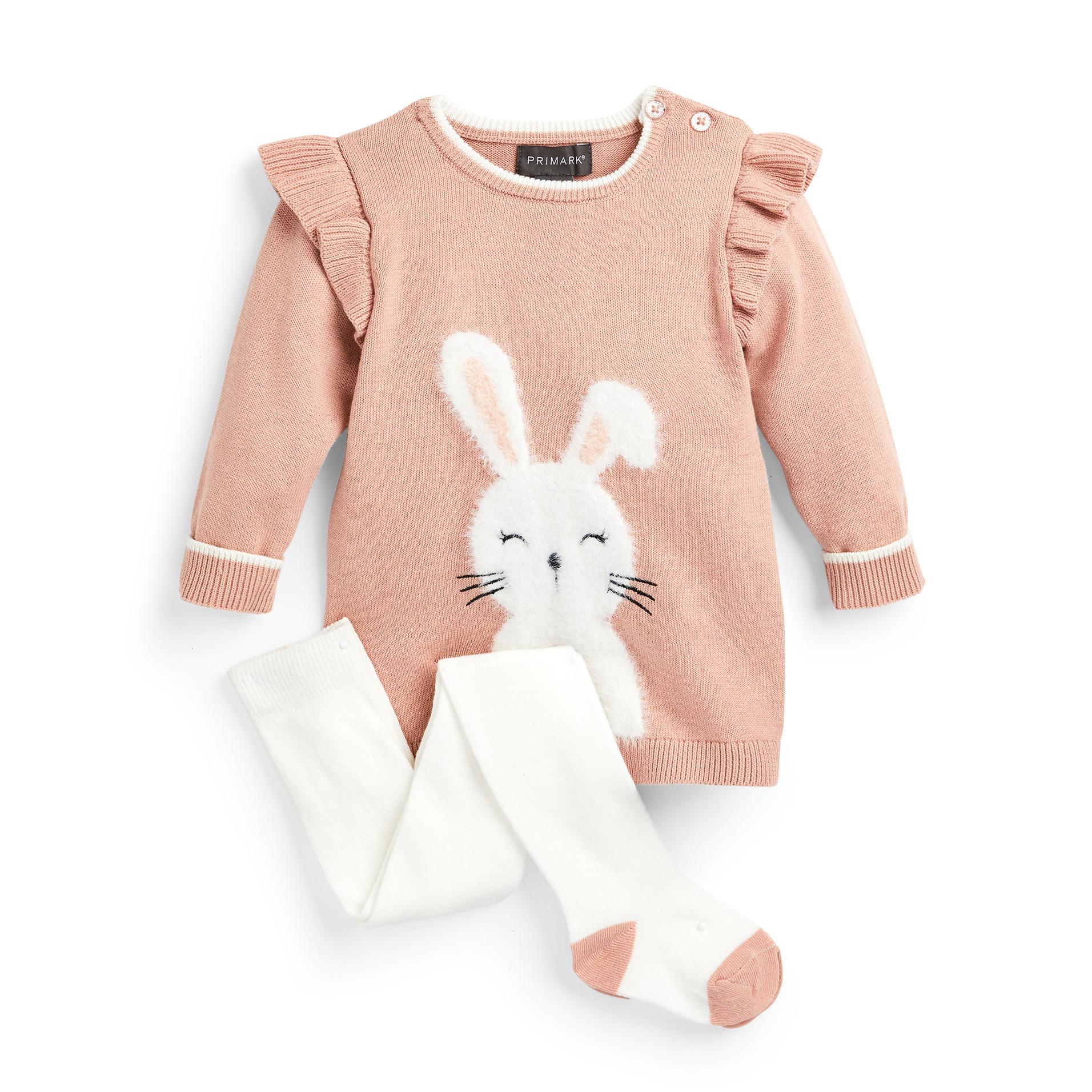 Baby Girl Pink Bunny Knit Dress And Tights Set Baby Girl Clothes