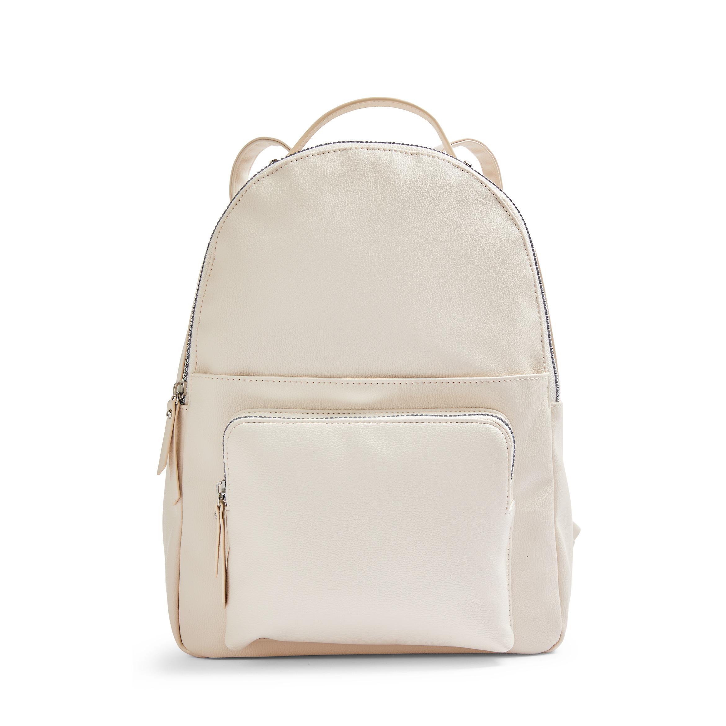 Ivory Faux PU Leather Front Pocket Backpack Women's Backpacks Women