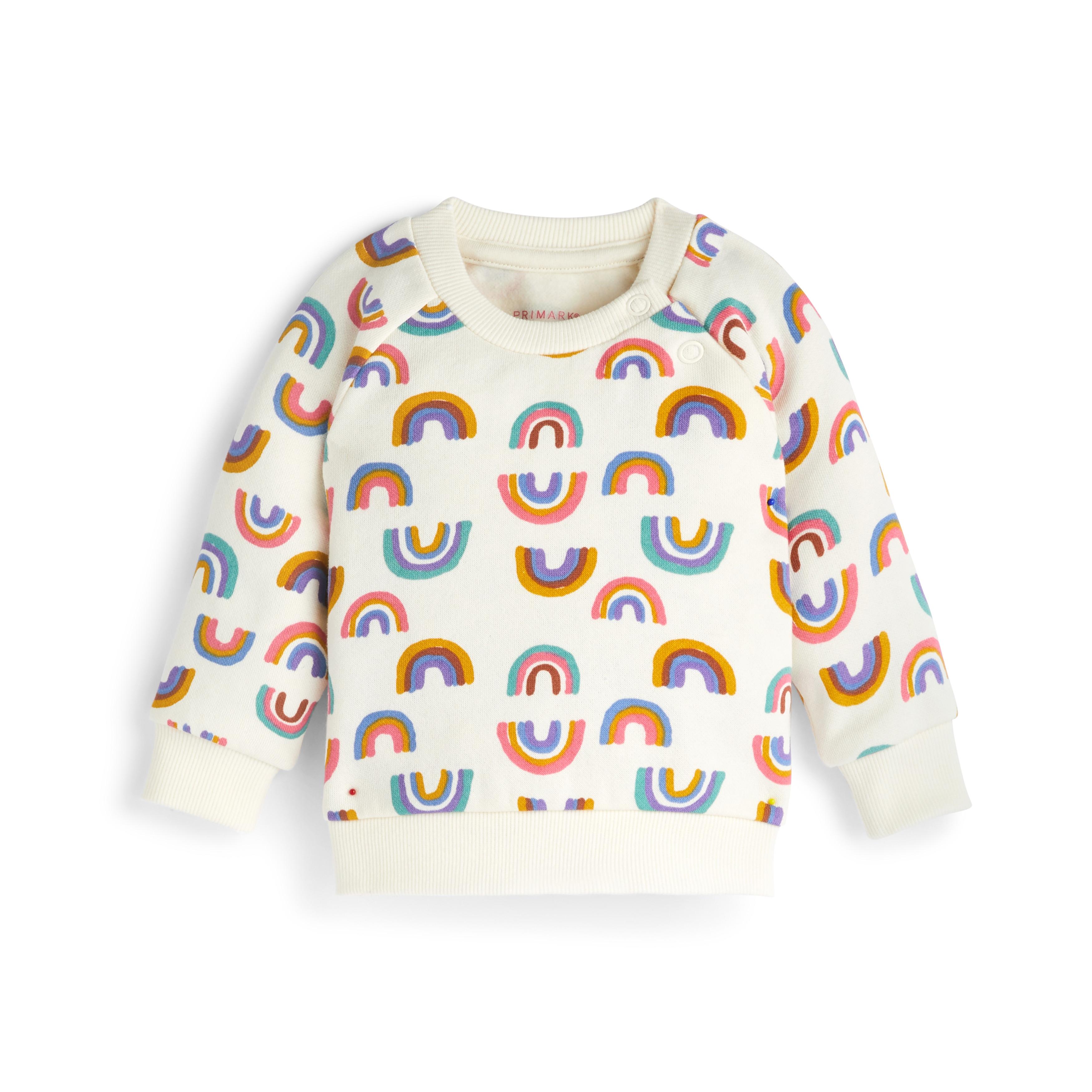 Baby Girl Ecru Rainbow Print Crew Neck Sweater Baby Girl Clothes
