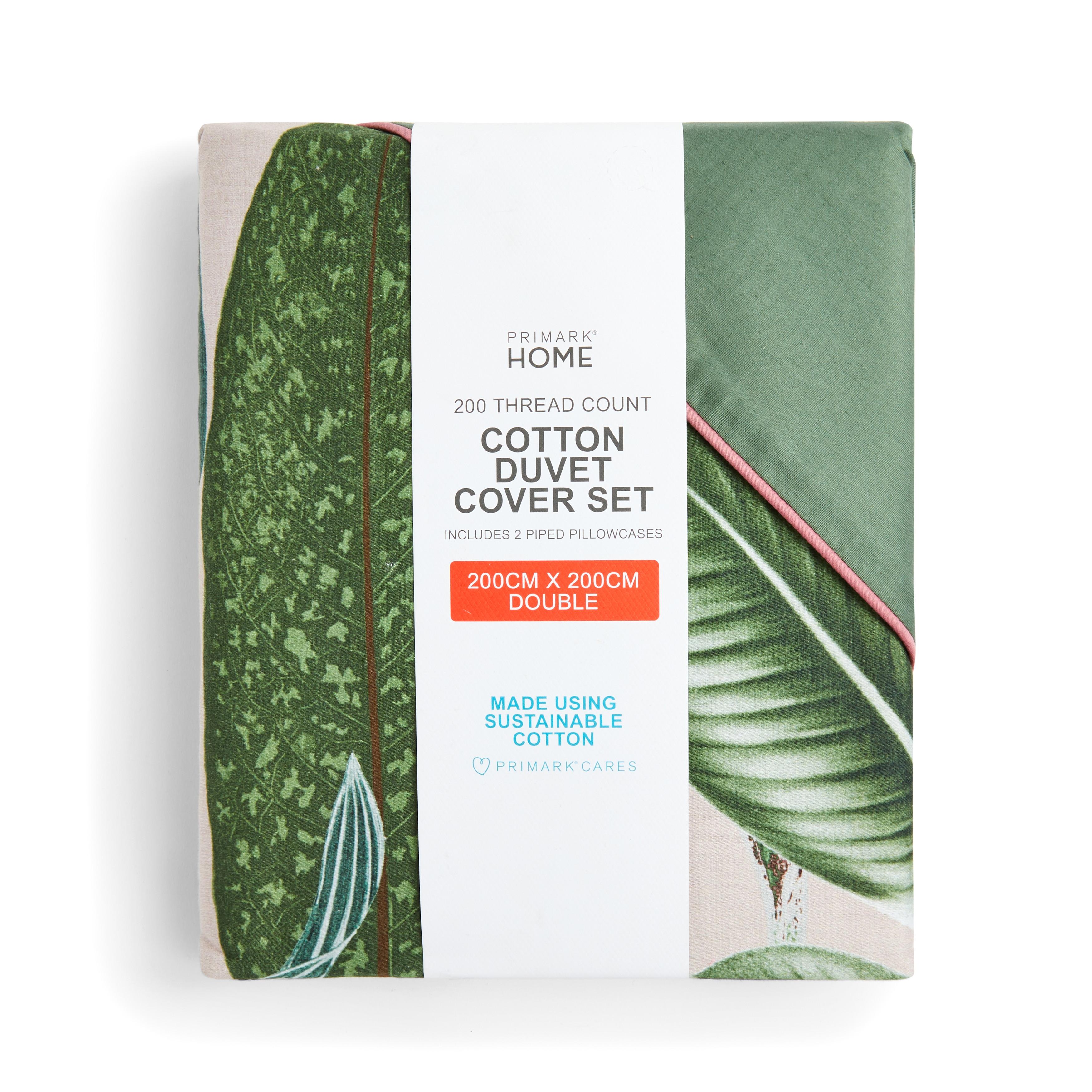 Green Leaf Print Double Duvet Cover Set Bedroom Furniture Bedding