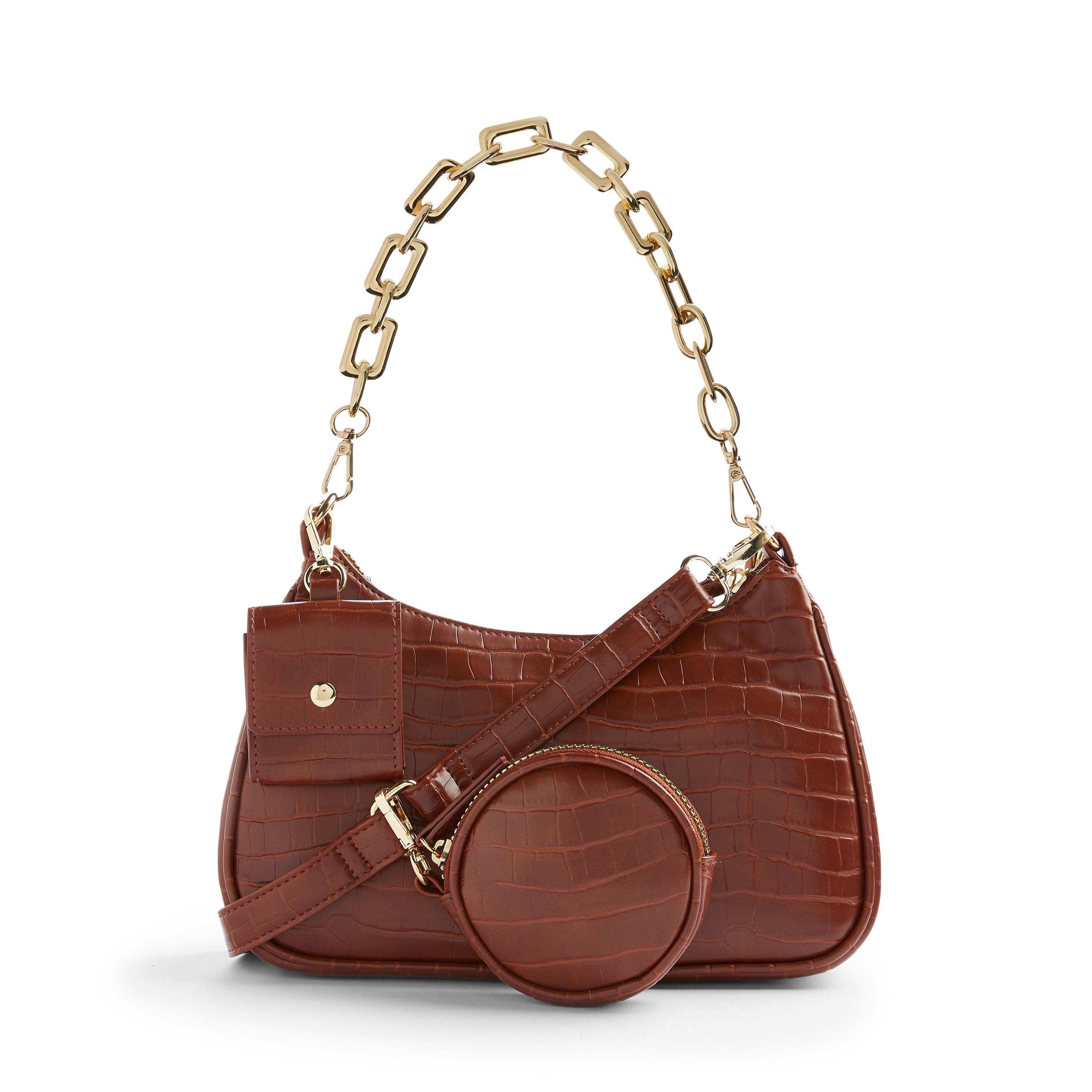 Braune 3in1Umhängetasche in KrokodilOptik Umhängetaschen