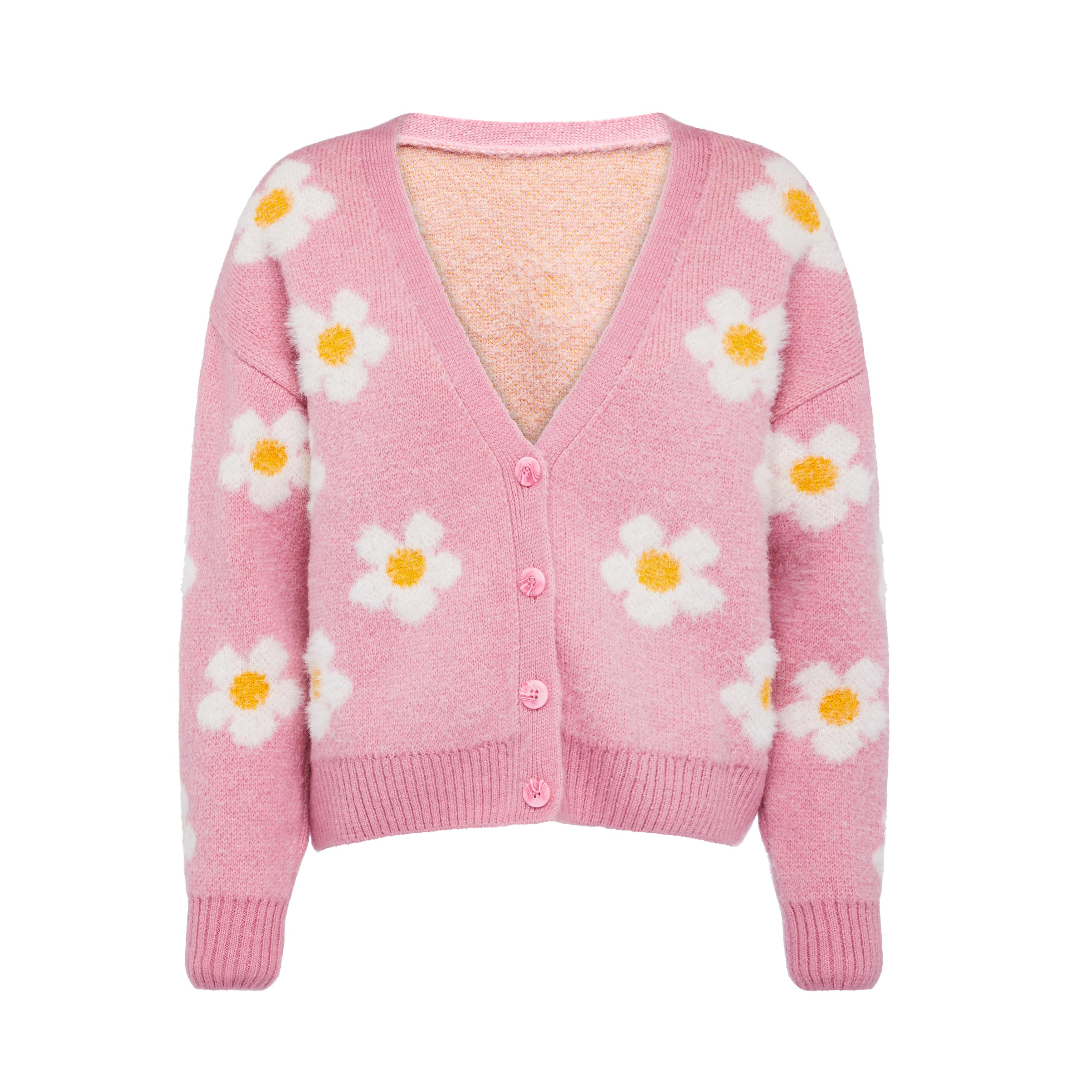 Pink 3D Daisy Knitted Cardigan Women's Cardigans Women's Jumpers