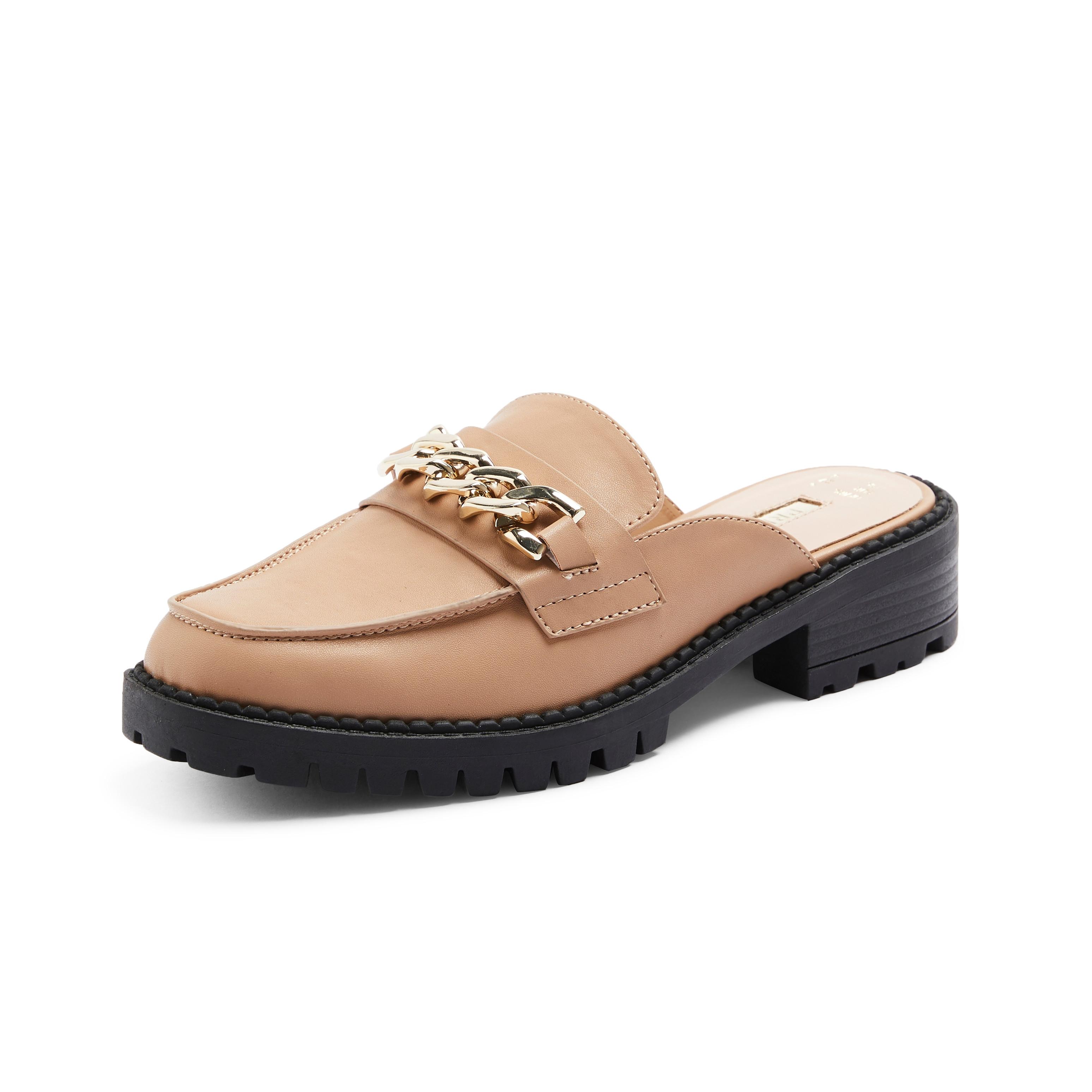 Beige Chunky Chain Detail Mule Loafers Ballet Shoes, Loafers & Pumps