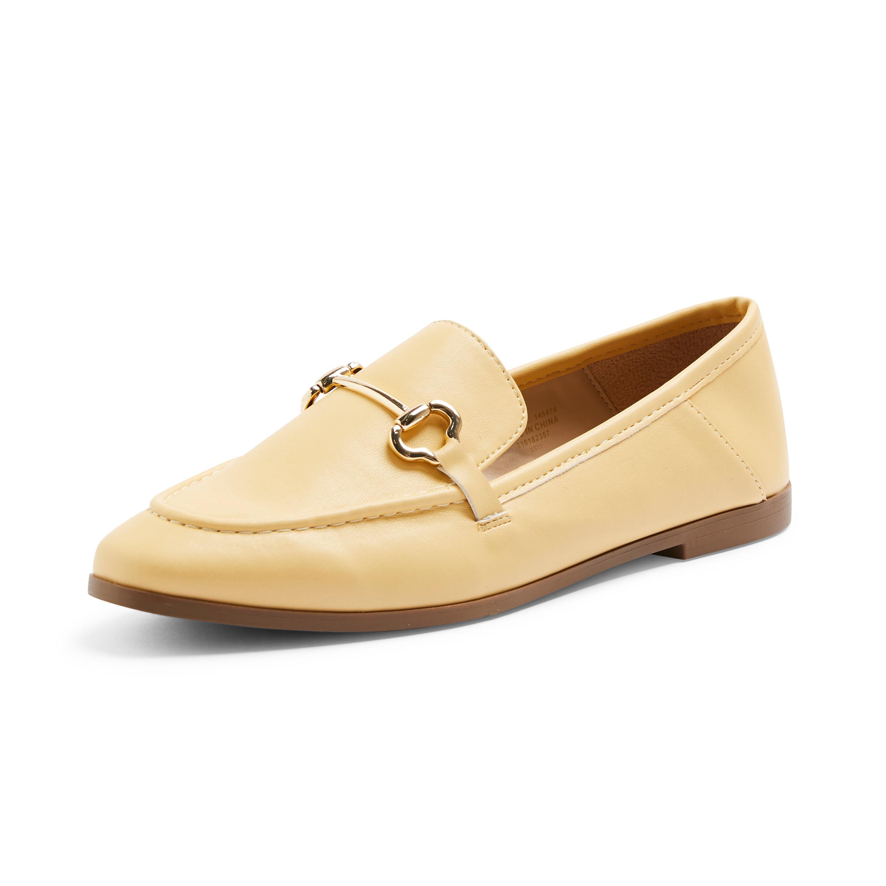 Yellow Faux Leather Gold Bar Loafers Ballet Shoes, Loafers & Pumps