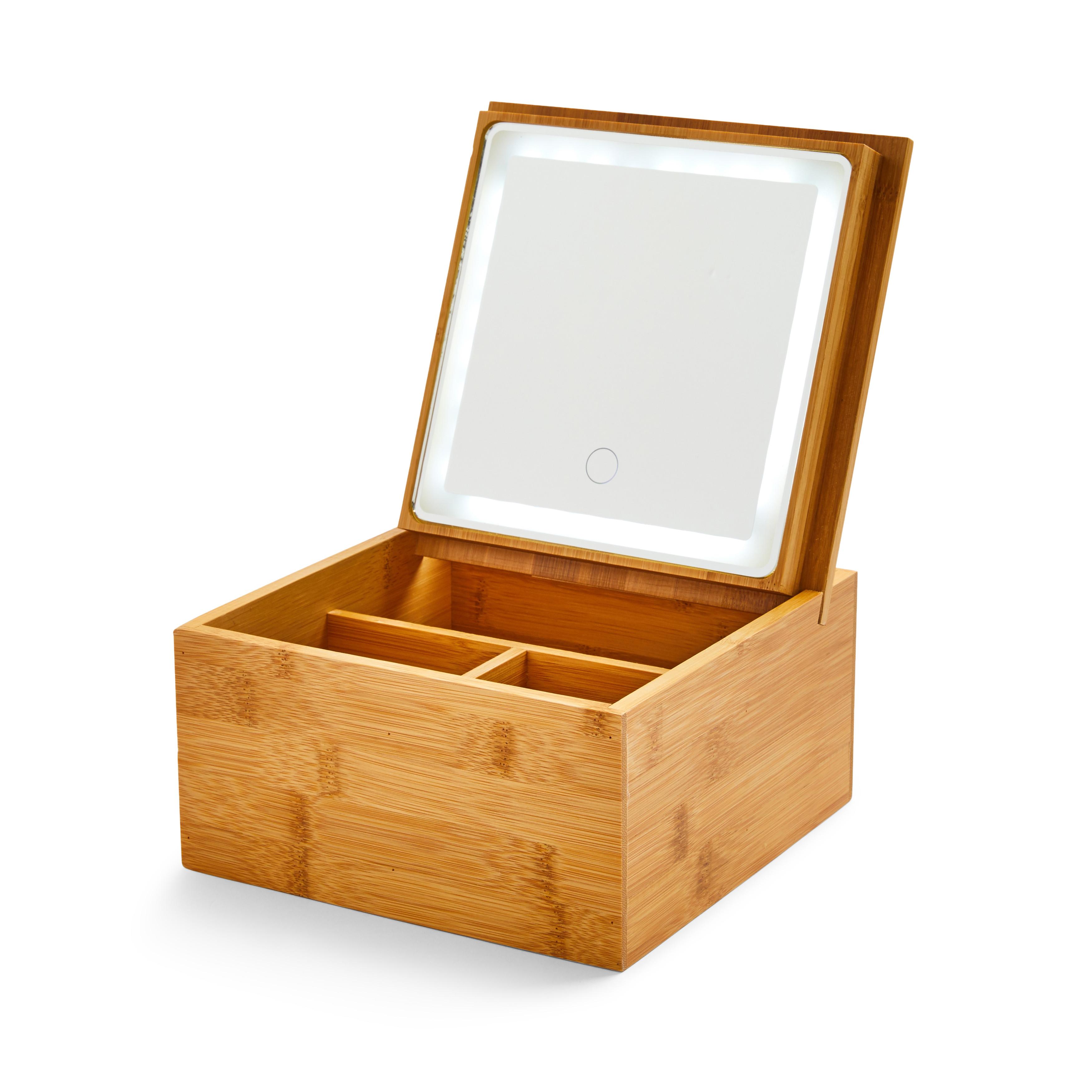 Wooden Wellness LED Mirror Storage Box Beauty Accessories Makeup