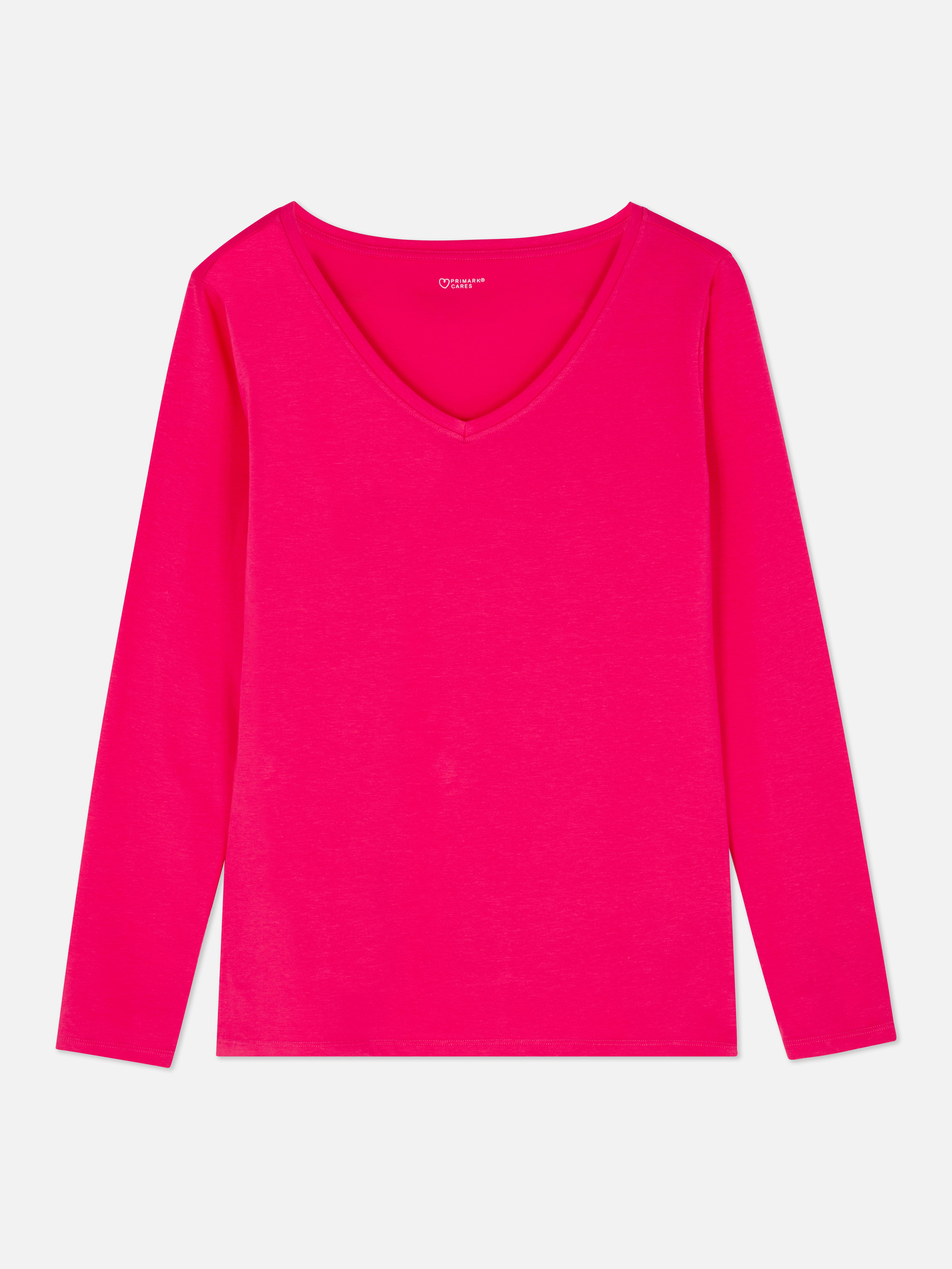 Haut riche en coton avec manches longues et col V Hauts femme Mode