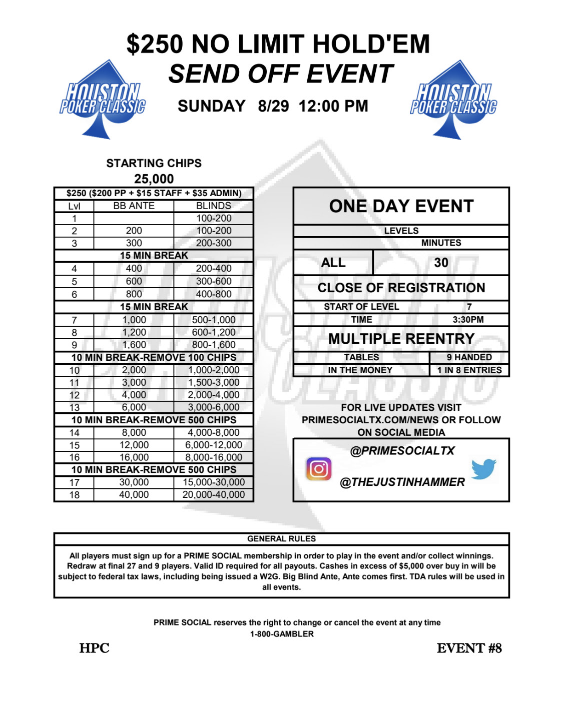 Houston Poker Classic Updates Prime Social Club