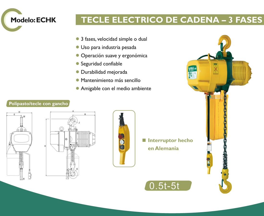 POLIPASTO ELECTRICO 1T x 6mts 220-440v 3ph 1 CAIDA ECHK0101 ABLE