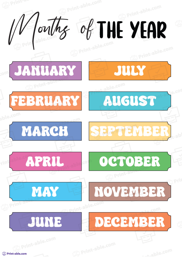 Months of The Year Printable 3699 | Print-able.com