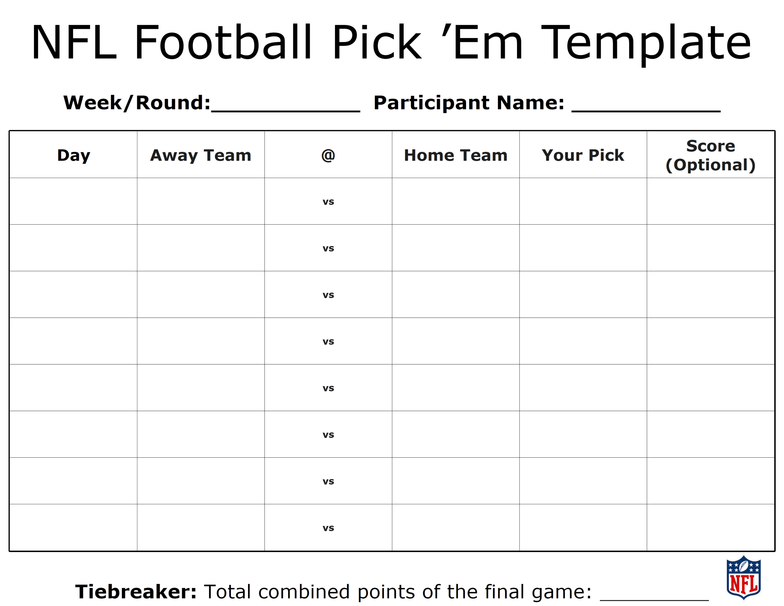 Free Blank NFL Pick ’Em Sheets for Weekly Football Picks – Print 1 Free