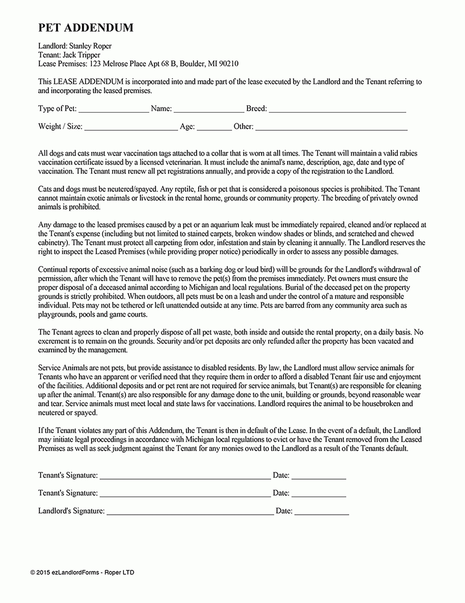 Free Printable Pet Addendum Free Printable
