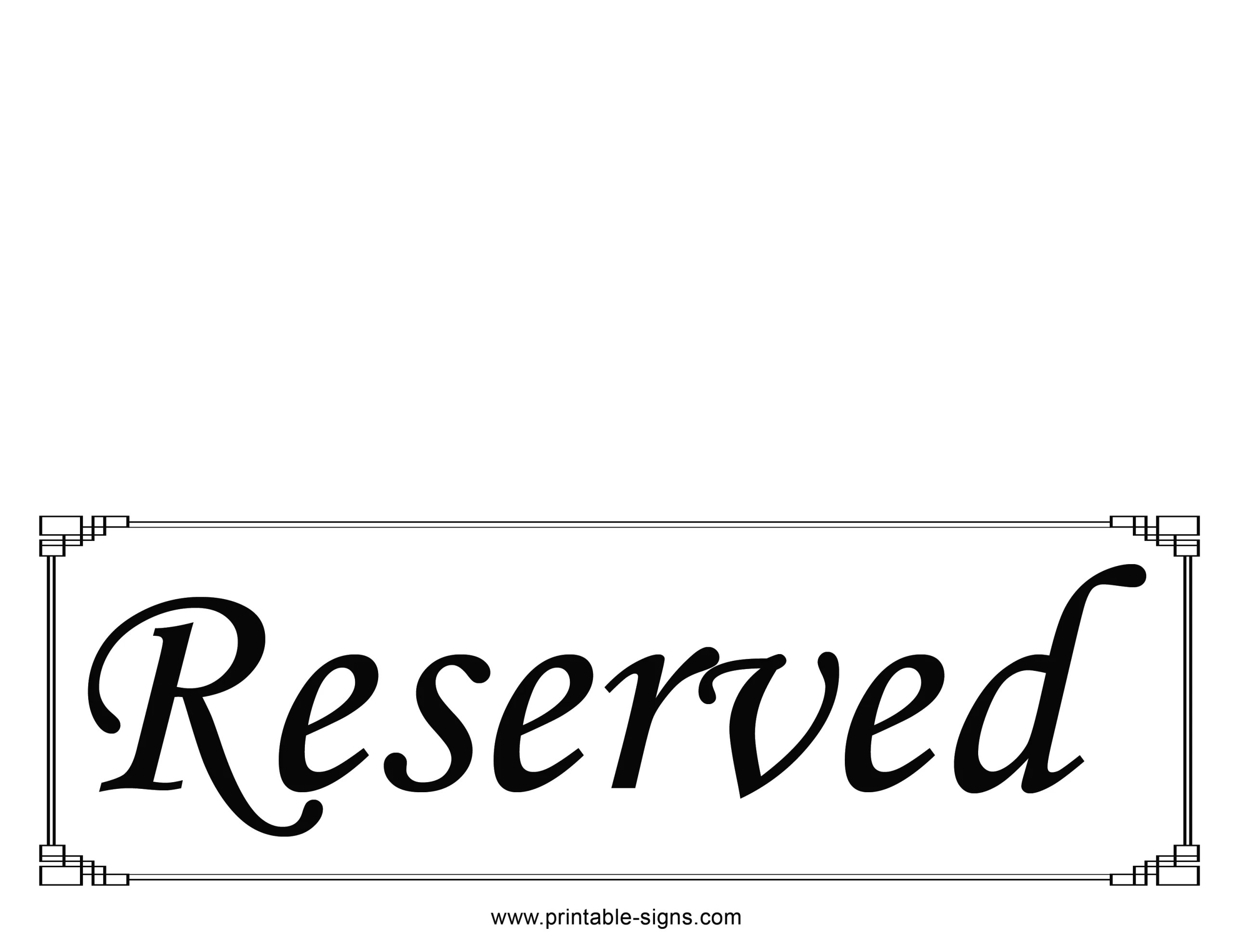 Printable Reserved Table Sign with Square Border - Printable Signs
