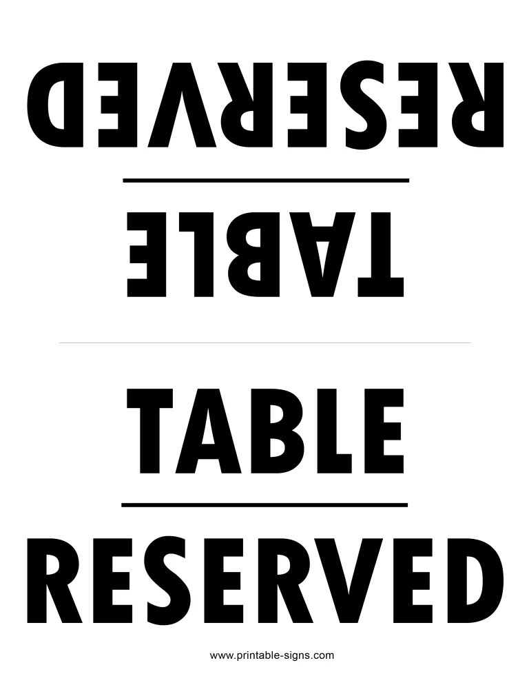 Free Printable Reserved Sign - Table Tent - Printable Signs