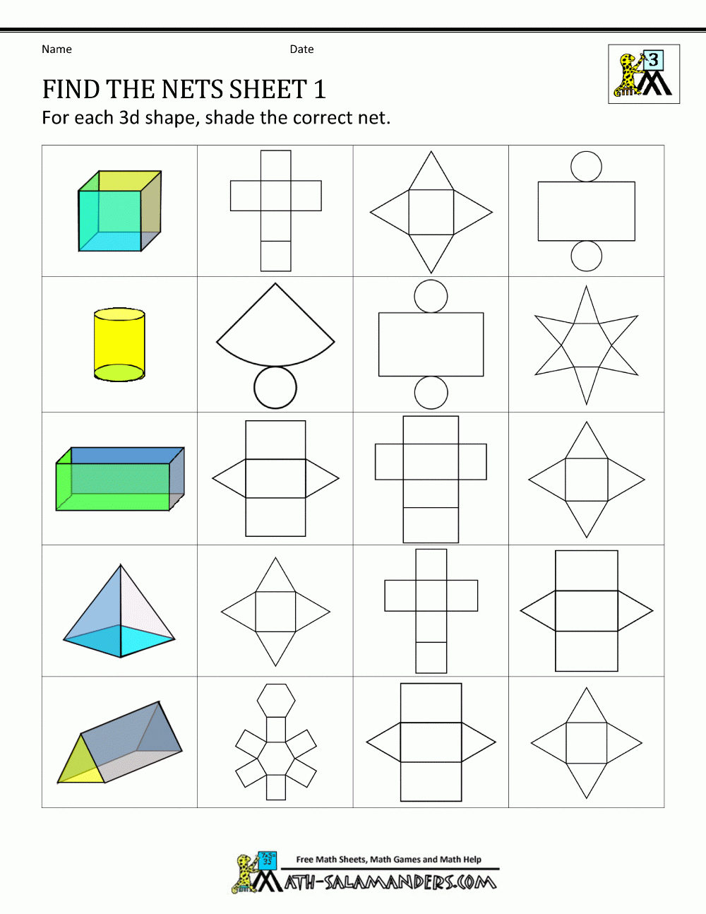 3D Nets Printable Worksheets Printable Worksheets