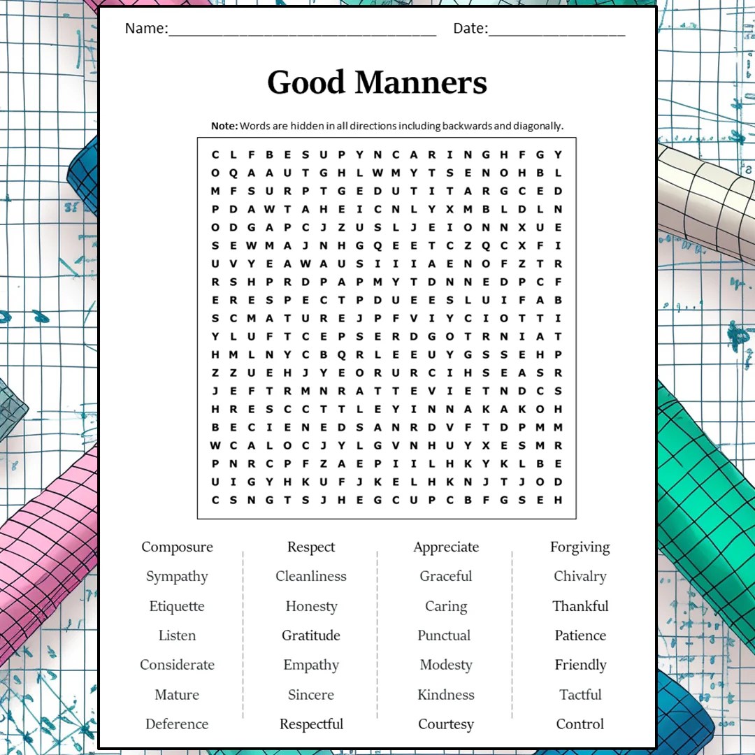 Good Manners Word Search Puzzle Worksheet Activity PDF PrintableBazaar